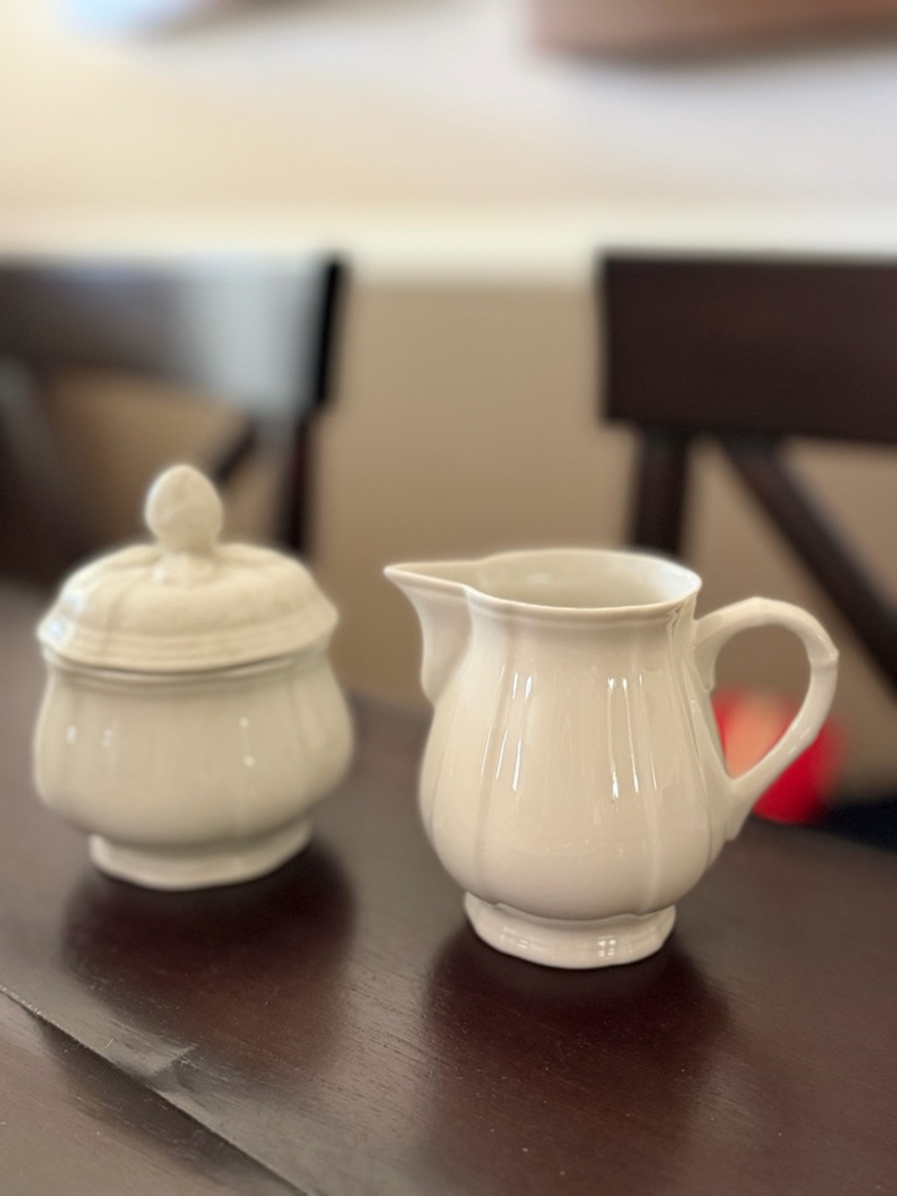 White Ceramic Creamer and Sugar Bowl Set